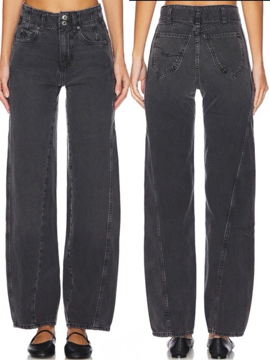We The Free Denim - FREE PEOPLE ASTER STRAIGHT LEG JEANS in Asteroid Black Gray Size 28 High Rise